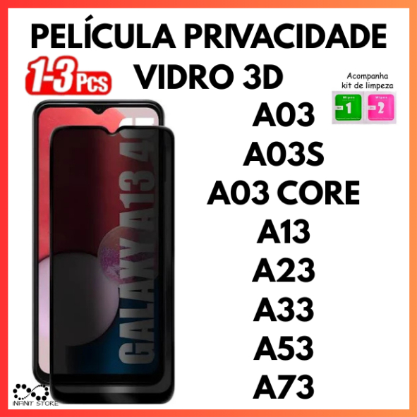 Película De Privacidade 3D Vidro Anti Spy Para Samsung A03 A03S A03 CORE A13 A23 A33 A53 A73