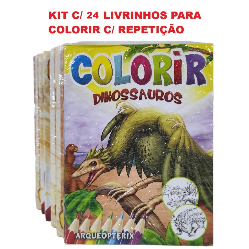 KIT C/ 24 LIVRINHOS INFANTIS PARA COLORIR C/ REPETIÇÃO  - DINOSSAUROS em Oferta na Shopee