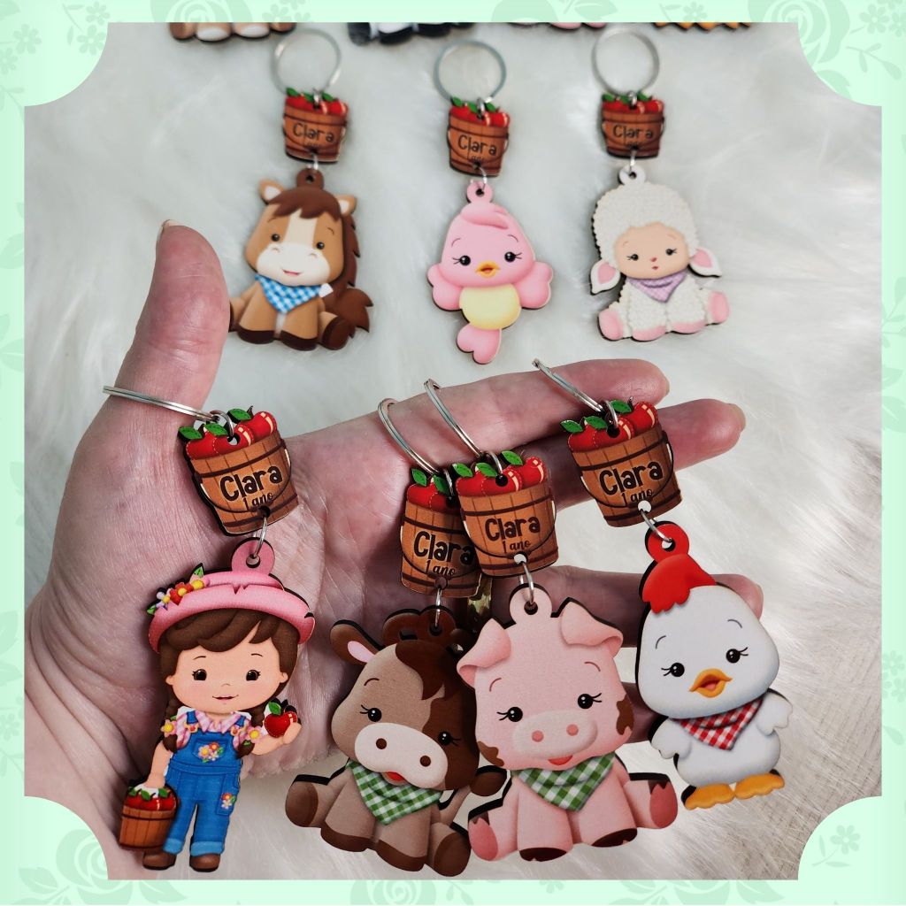 Chaveiro MDF Personalizado Fazendinha menina | Lembrancinha Aniversário | Festa Infantil