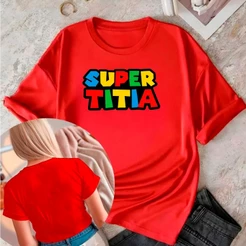 camisa feminina T-Shirt Roupa Algodão Casual Super Titia old Game Jogo Mario Familia