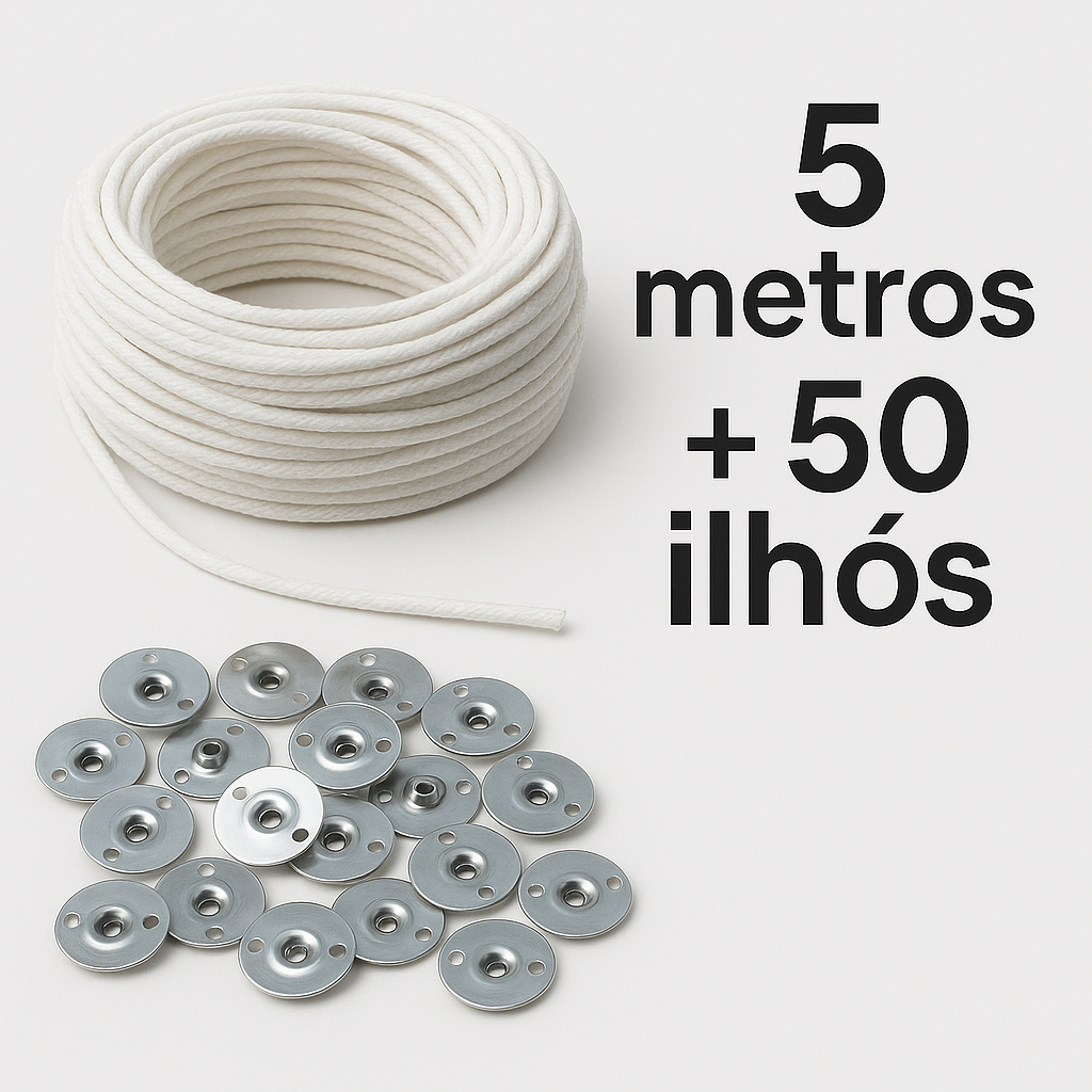 5 Metros Pavio Trançado 2mm + 50 Ilhos Velas Algodão Artesanais Decorativas Lembrancinhas B2030 em Oferta na Shopee
