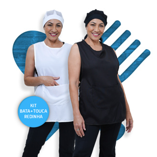 Kit Com Bata Avental e Touca Uniforme Limpeza Cozinha Restaurante Padaria Pizzaria em Oferta na Shopee