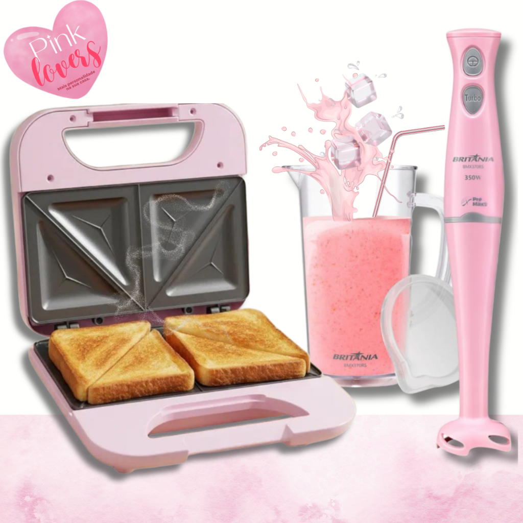 Kit 2 Peças Britânia Sanduicheira BGR05RS 750W E Mixer BMX370RS 370W Rosa 220V