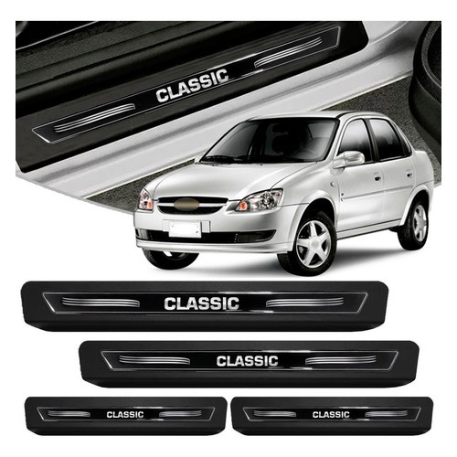 Kit 8 Peças Soleira Adesivo Porta Gm Corsa Classic 2001 A 2016 - Preto
