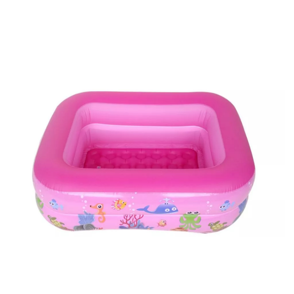 Piscina Inflável Infantil Retangular 120cm Rosa e Azul com Fundo Acolchoado