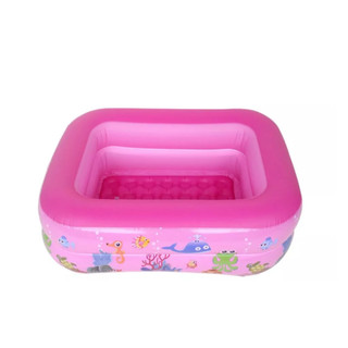 Piscina Inflável Infantil Retangular 120cm Rosa e Azul com Fundo Acolchoado