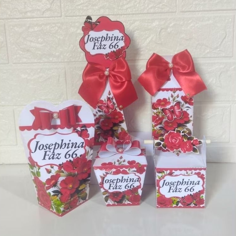 kit clássico de caixinhas personalizada para lembrancinhas de festa de aniversário tema,Flores vermelha.leia a descrição