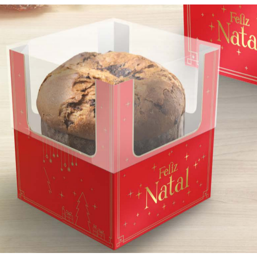 Caixa Mini Panetone Natal Luz Encanto 10x10x12 cm – Kit 10 Unidades Hot Stamping