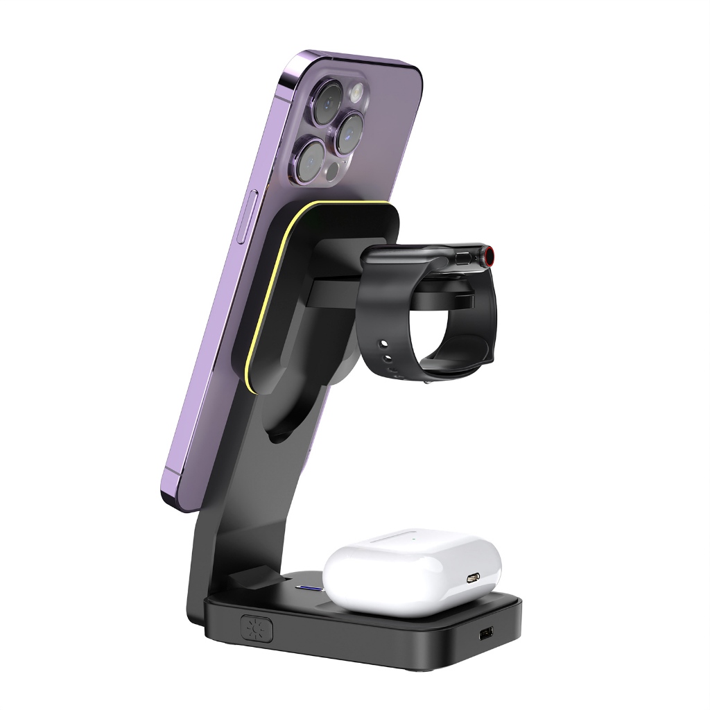 Detalhes do COIBEU Magnético Carregador Por Indução Sem Fio Wireless Carga Rápida 15w Para iPhone Fones smartwatch 3 em 1