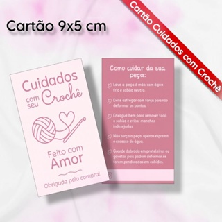 Cartão Cuidados com seu crochê - Tag lavagem da peça em Oferta na Shopee