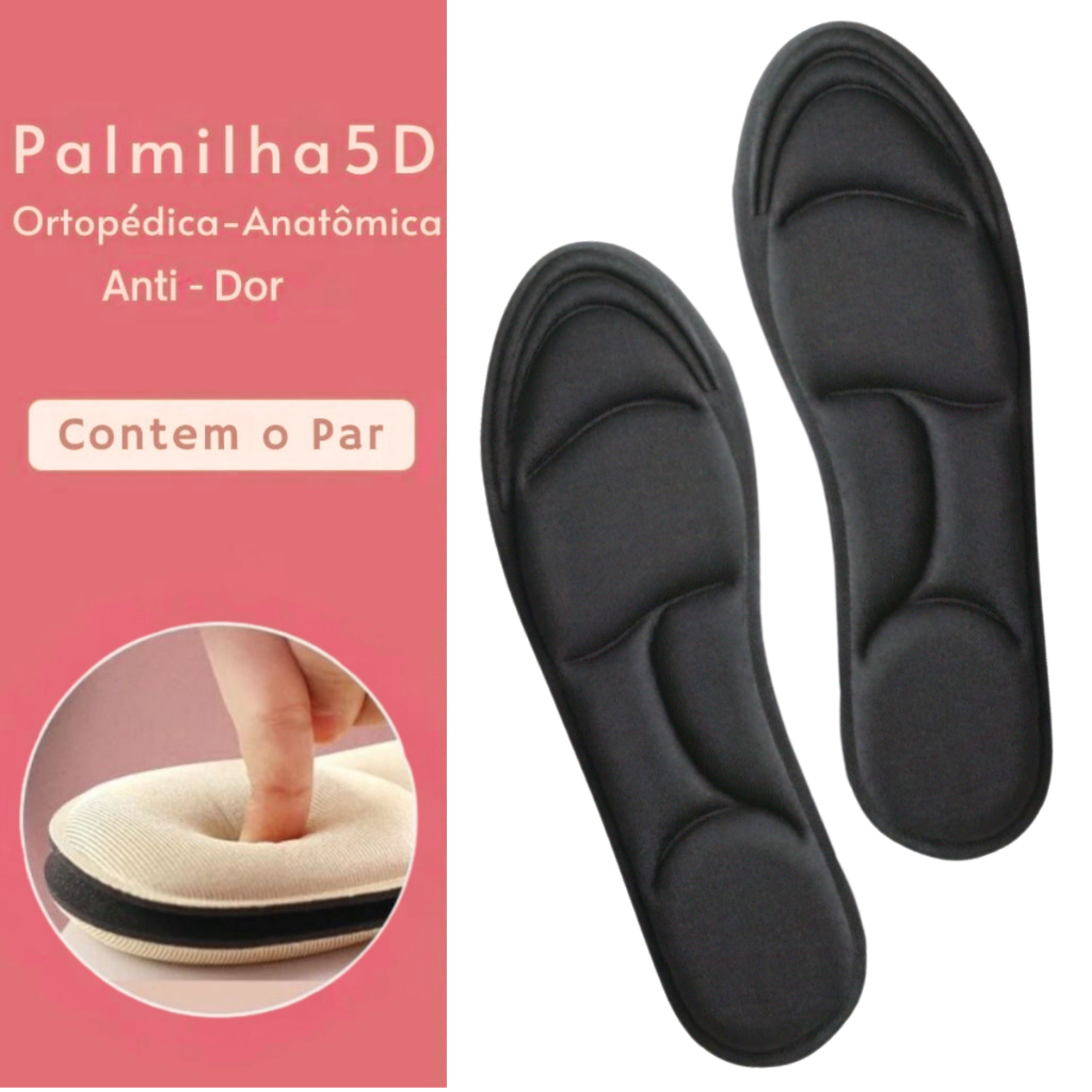 Palmilha Ortopédica 5D Dores nos Pês Tecido Antiderrapante