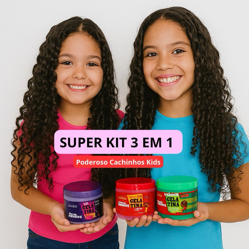 KIT 3 EM 1 Gelatina Ativadora Kids 500g Poderosos Cachinhos Melancia Morang Uva Hidratação Hidralise em Oferta na Shopee
