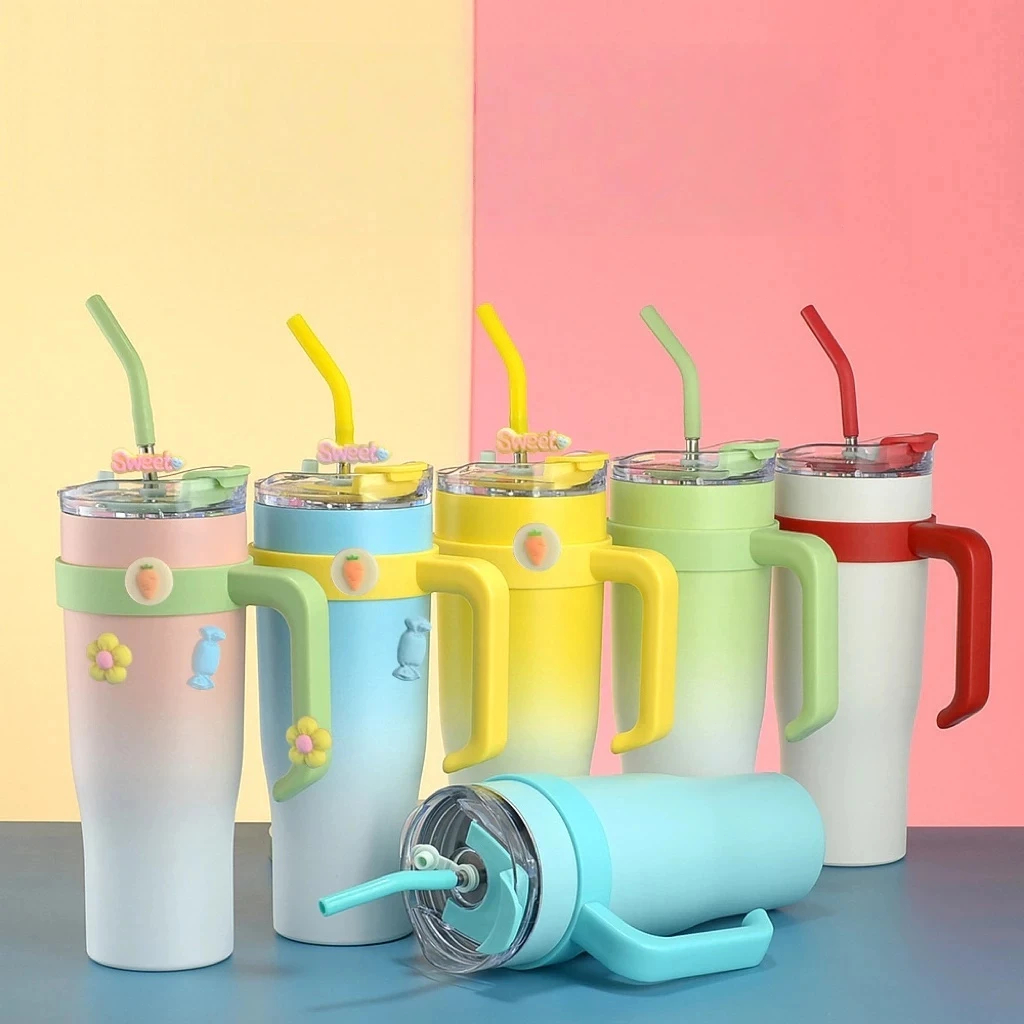 Copo Garrafa degrade Térmico com Alça e Canudo 1.2 litro 1200ml Copo inoxidável em Oferta na Shopee