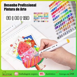 60/80/120 Cores Caneta Marcadora Touch Ponta Dupla  para Desenho e Pintura Artística com Estojo Organizador em Oferta na Shopee