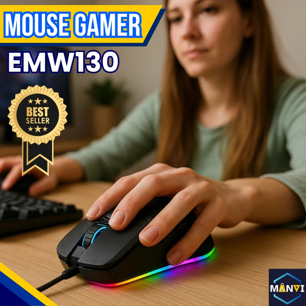 Mouse Optico Gamer Com Fio RGB DPI Ajustável Até 7200 7 Botões Programável 3 Milhões Cliques