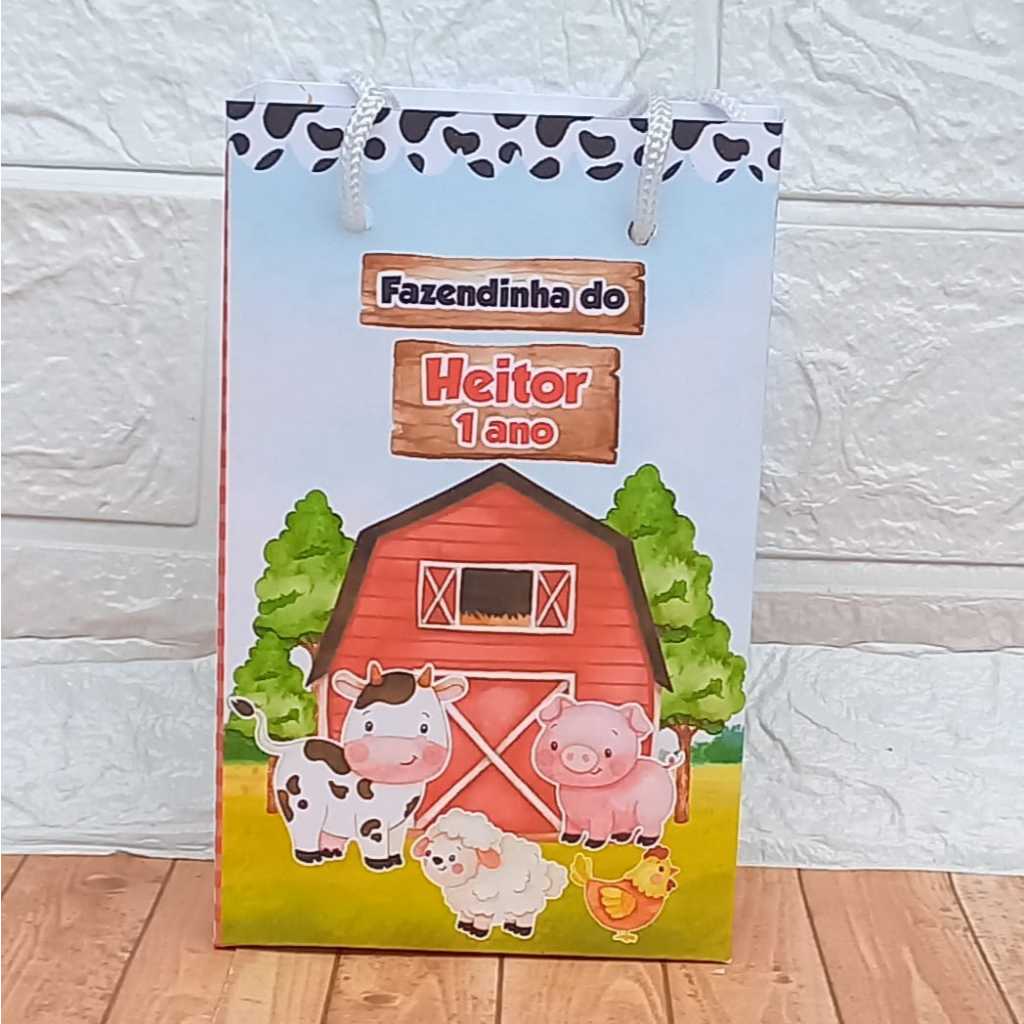 Sacolinha Personalizada (P) FAZENDINHA VERMELHA Lembrancinha Festa Infantil (pegue e monte)