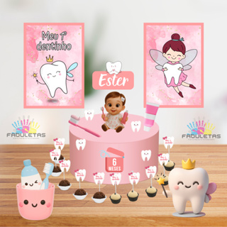 Kit Festa Só Um Bolinho MEU 1º DENTINHO MENINA Enviar Nome/Idade IMEDIATAMENTE em Oferta na Shopee