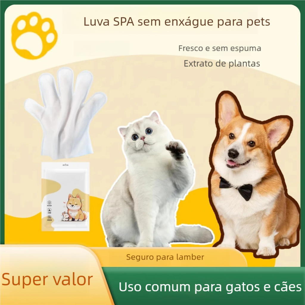 Luvas Sem Lavagem para Animais de Estimação, Toalhas Umedecidas para Gatos e Cães, Artefato Especial de Limpeza a Seco