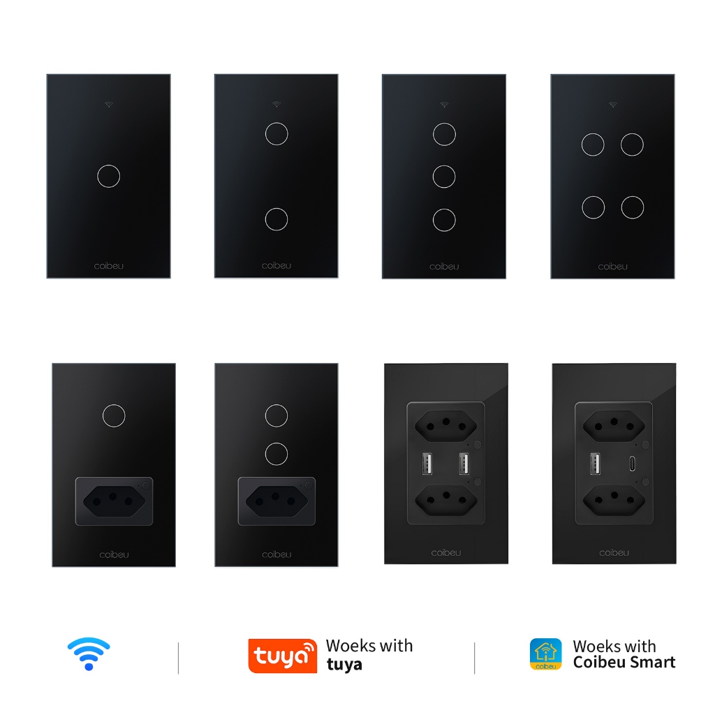 COIBEU Interruptor preta WiFi Inteligente Teclas Touch tuya APP Smart Life Painel Alexa Google Home em Oferta na Shopee