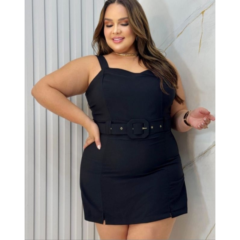 Macacão Feminino Short Saia Plus Size Macaquinho Jardineira Saia Curta Cinto Blogueira