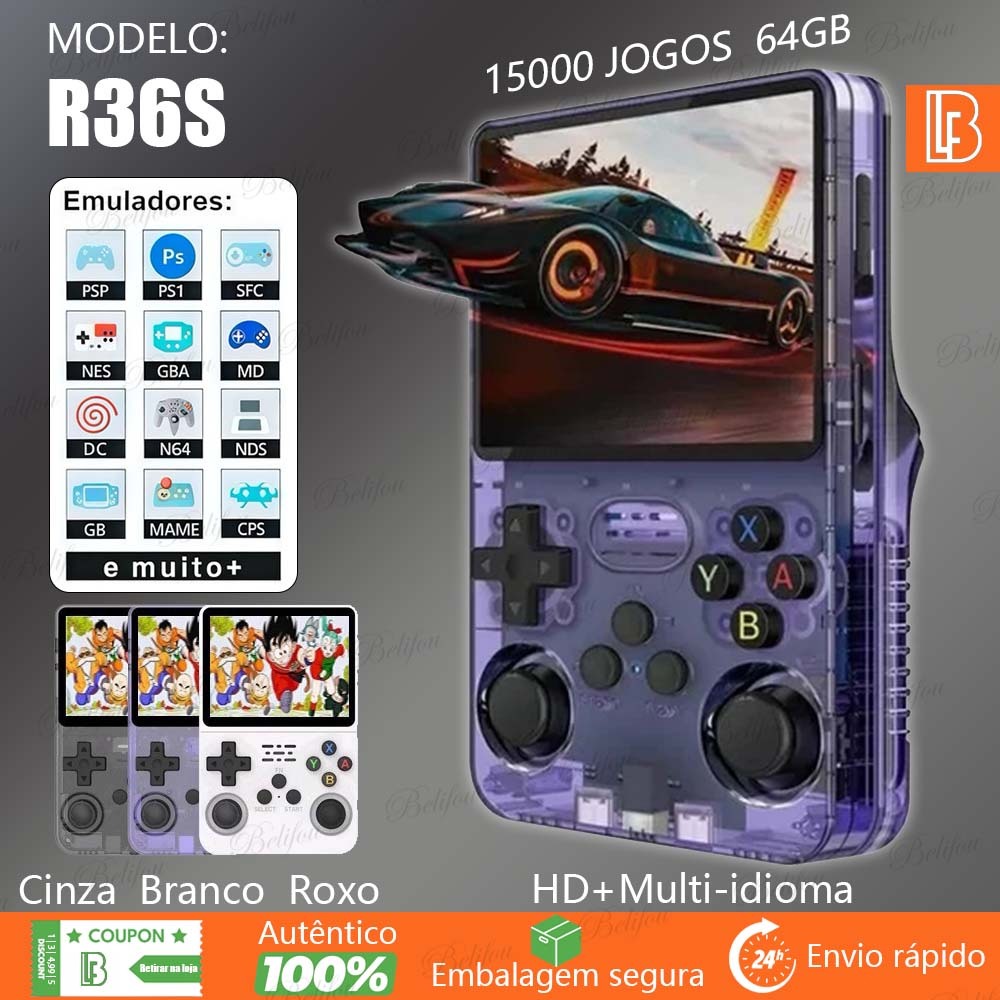 Console Portátil R36S + de 15.000 Jogos Vídeo Game 64g Linux Tela IPS 3.5 Polegadas a Pronta Entrega