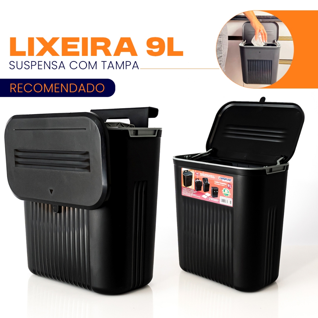 Lixeira 9 Litros Suspensa Preta Cesto de Lixo Para Banheiro Cozinha Escritório Quarto em Oferta na Shopee