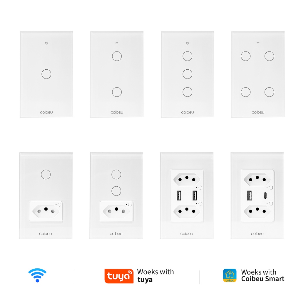 COIBEU Interruptor branco WiFi Inteligente Teclas Touch tuya APP Smart Life Painel Alexa Google Home em Oferta na Shopee