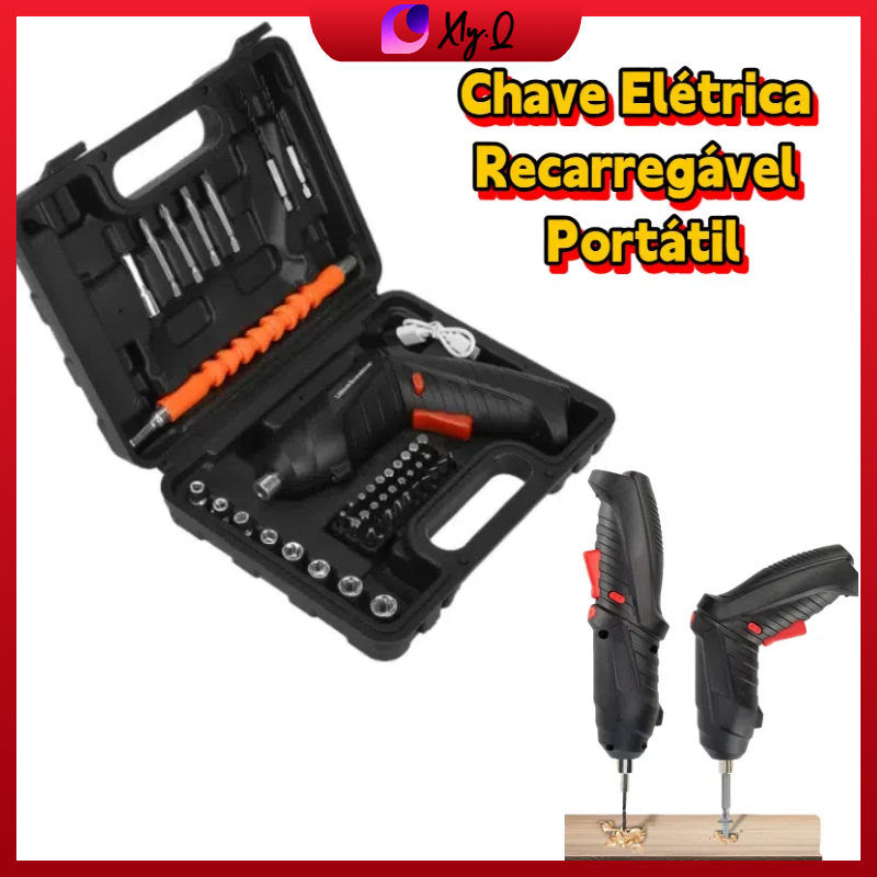 Kit Parafusadeira Elétrica Doméstica Maleta com Acessórios Type-C Recarregável Leve