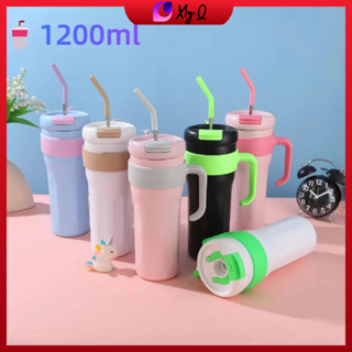 Copo Térmico Academia – 1200ml, Canudo de Inox | Tampa 2 Funções, Alça Prática | Isolamento Efetivo em Oferta na Shopee