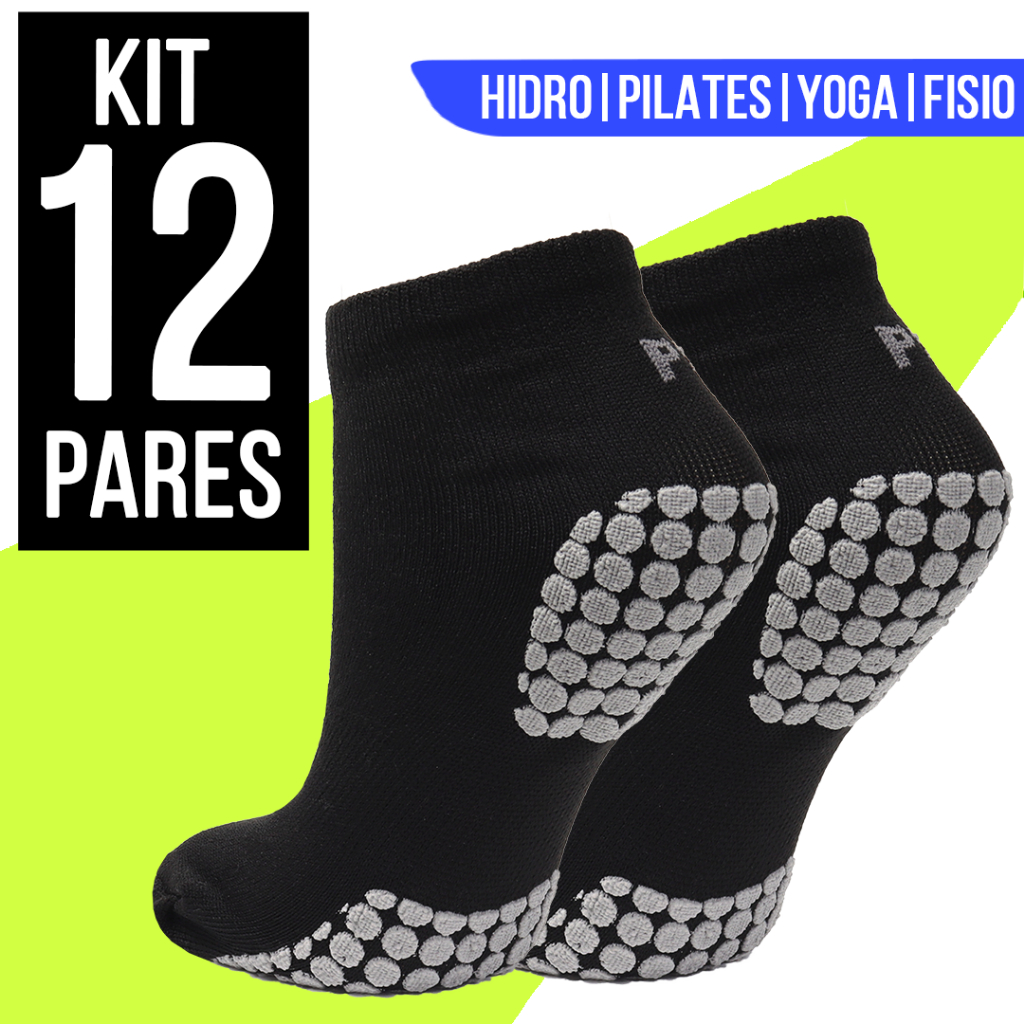 Kit 12 Pares Meia Antiderrapante Pilates Hidroginástica Piscina Unissex 34 a 39 39 a 42 Adulto Idoso