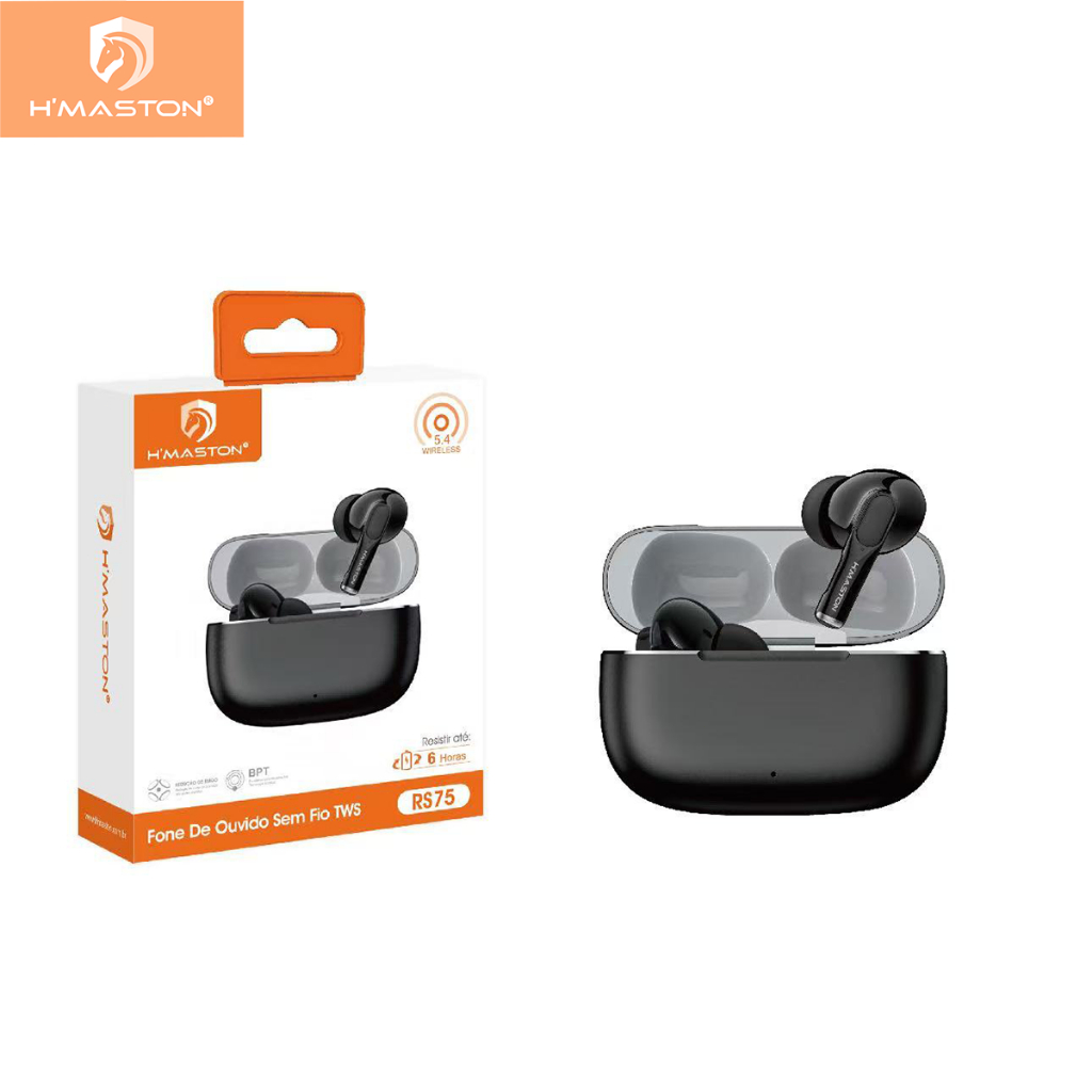 H'maston RS-75 Fone De Ouvido Bluetooth 5.4 Wireless TWS Sem Fio com Microfone ANC Redução de ruído em Oferta na Shopee