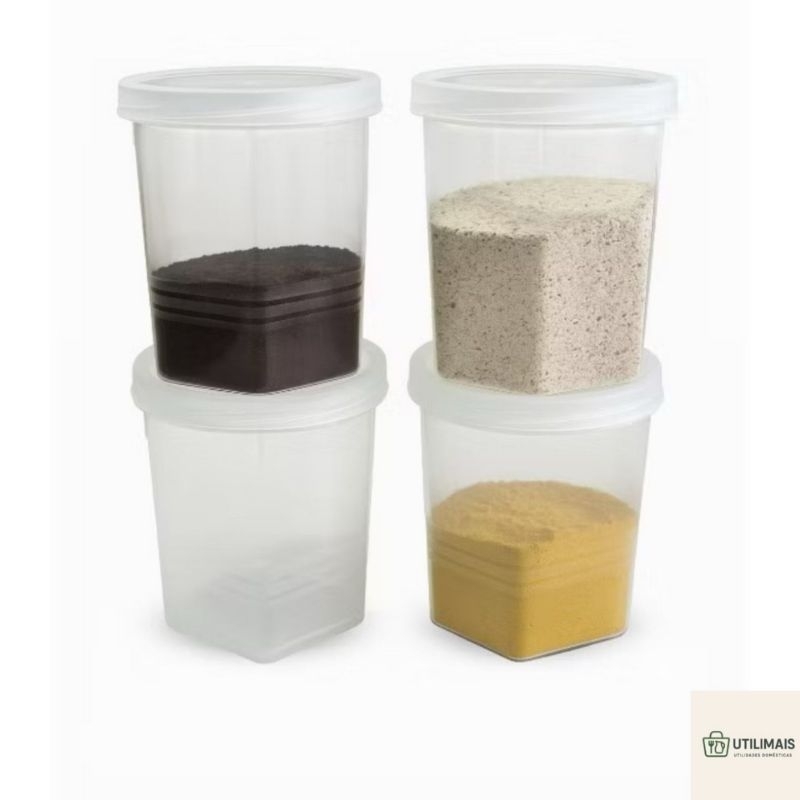 kit até 24 Pote hermético 500ml Plástico Transparente -Tampa De Rosca - Organizador - empilhavel-