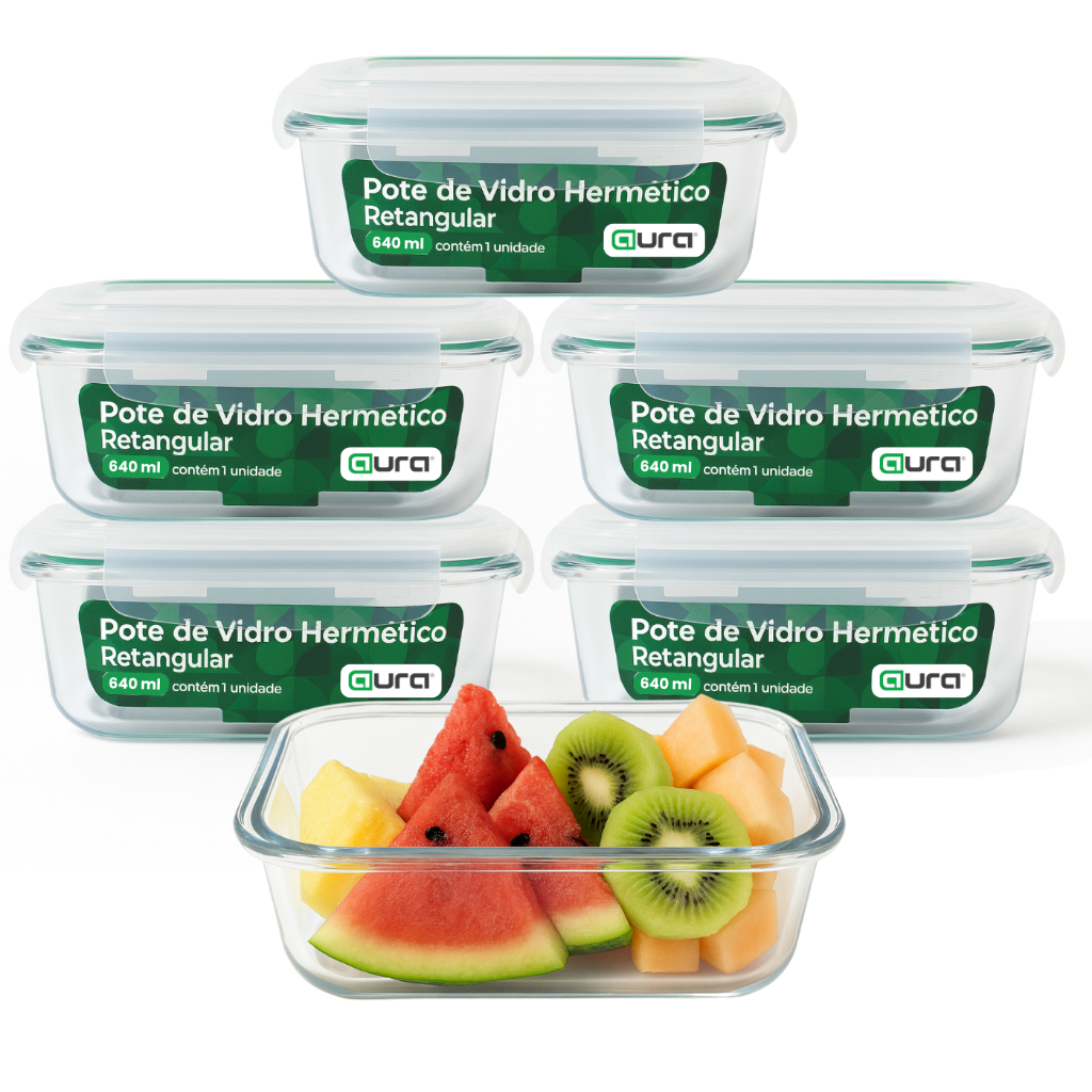 Jogo de Potes Hermético 640ml Vidro 4 Travas Marmita Armazenamento de Alimentos em Oferta na Shopee