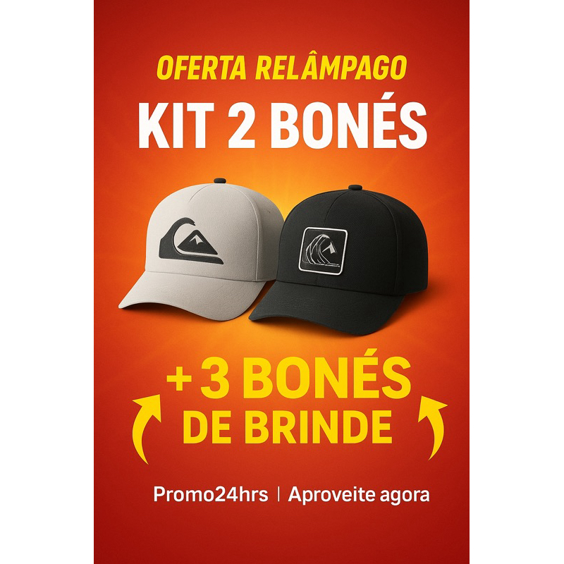 💥💥Kit 02 Bonés + 03 de Brinde  Chegou a oferta relâmpago perfeita para você que gosta de estilo