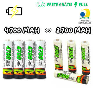 PILHA RECARREGÁVEL AA OU AAA DE 4700 OU 2700 MAH PILHA MÉDIA / PALITO CARTELA COM 4 UNIDA…