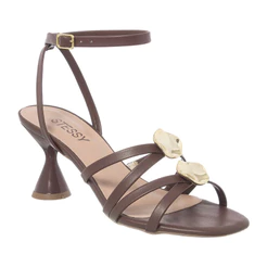 Sandália Feminina Stessy Shoes Salto Baixo Geométrico Enfeite Orgânico Casual Confortável