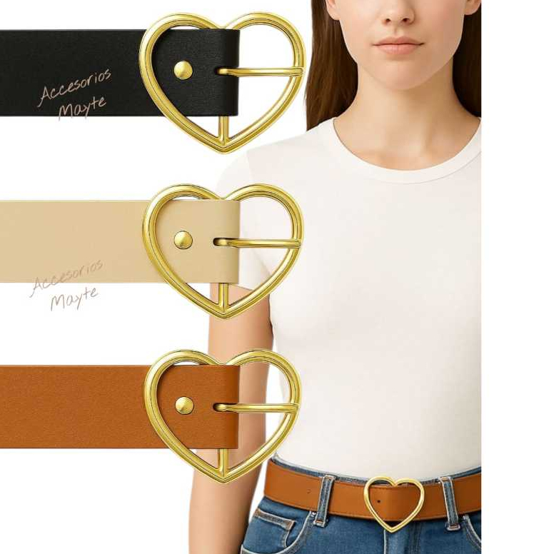 Kit 3 Cintos Infantil Menina Fivela de Coração Dourado em Oferta na Shopee