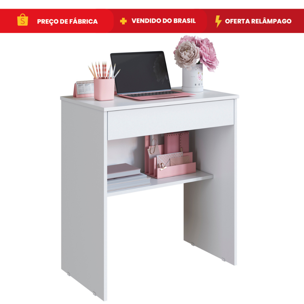 Escrivaninha Com Gaveta Computador Prateleira Quarto Home Office