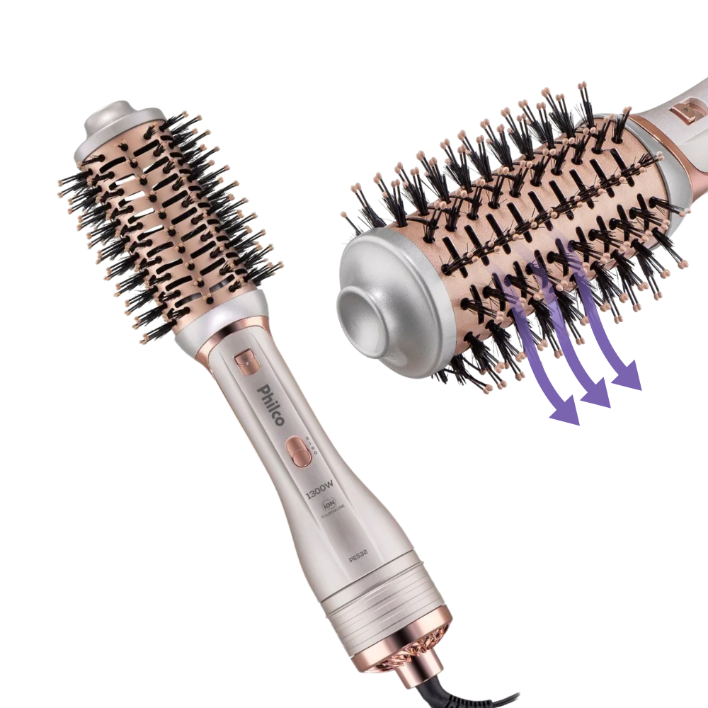 Escova Secadora Cabelo Bivolt Philco PES32 1300W 2 em 1 Liso Volume Rápido 2 Temperaturas Velocidade Salão Beleza
