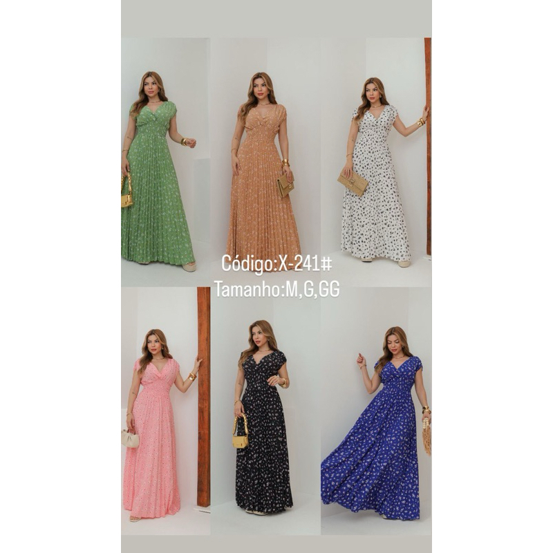 X-241 Vestido Longo Feminino Estampado Plissado – Elegante e Confortável Moda Feminina GLÓRIA W&Y em Oferta na Shopee