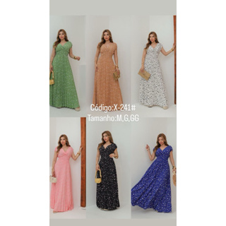 X-241 Vestido Longo Feminino Estampado Plissado – Elegante e Confortável Moda Feminina GLÓRIA W&Y em Oferta na Shopee