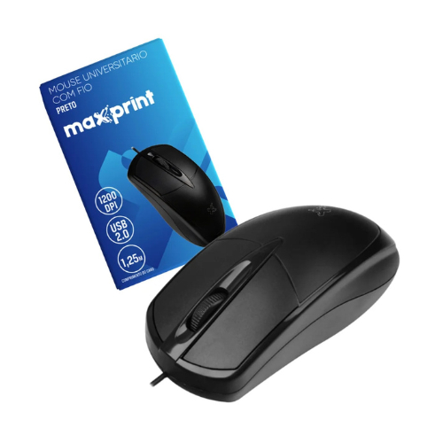 Mouse Maxprint OfficeEasy Com Fio USB 2.0, 1200 DPI, Óptico, Preto – Modelo 60000154