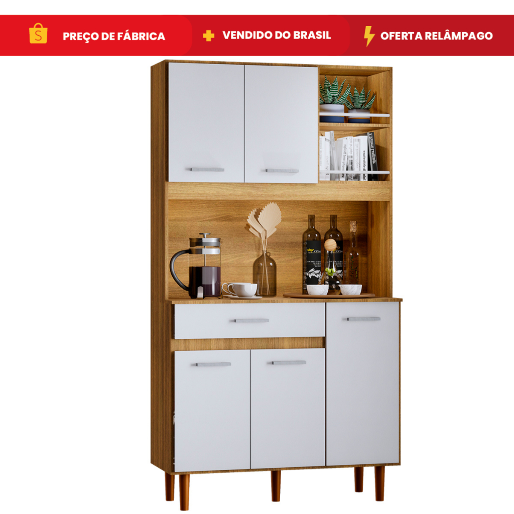 Armário Cozinha Compacta Organizador 5 Portas Dobradiças de Aço com 1 Gaveta - Bonatto