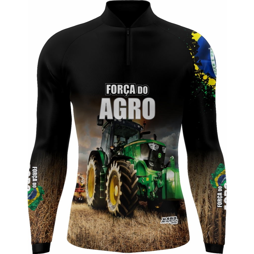 CAMISA CAMISETA BLUSA FORÇA DO AGRO BRASIL PRETA COM PROTEÇAO UV50