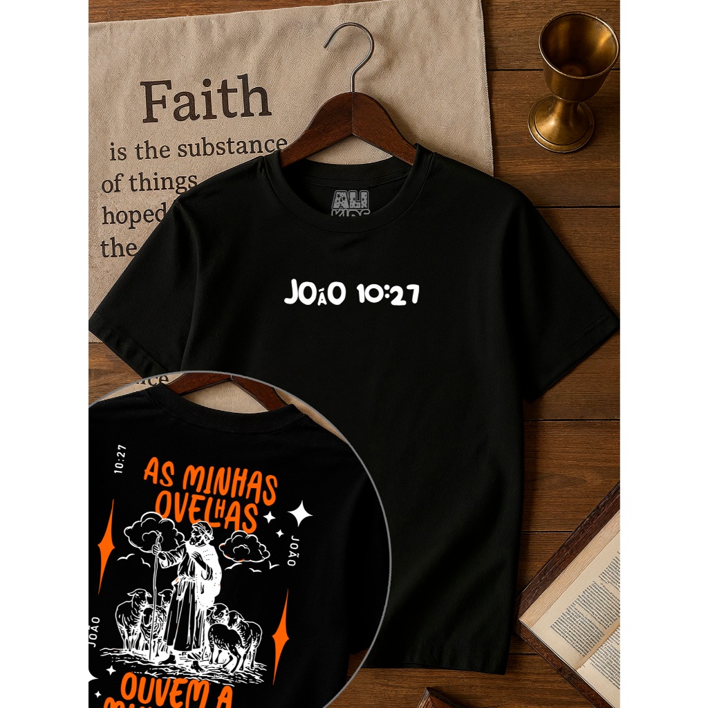 Camiseta 100% Algodão para crianças Gospel Juvenil e Infantil Menino Menina 2 ao 16 anos João 10:27