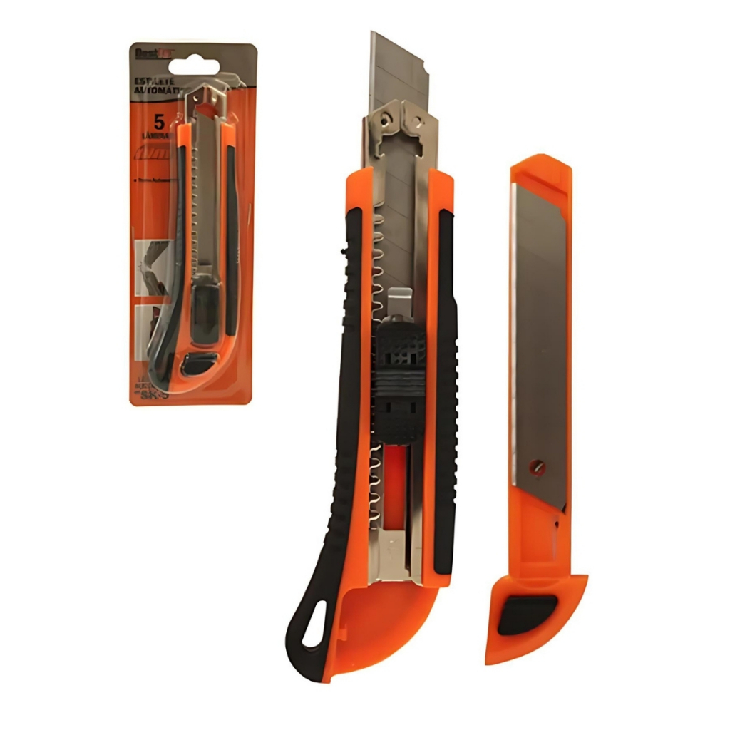 Estilete Automático Profissional 18mm + 5 Lâminas Extras