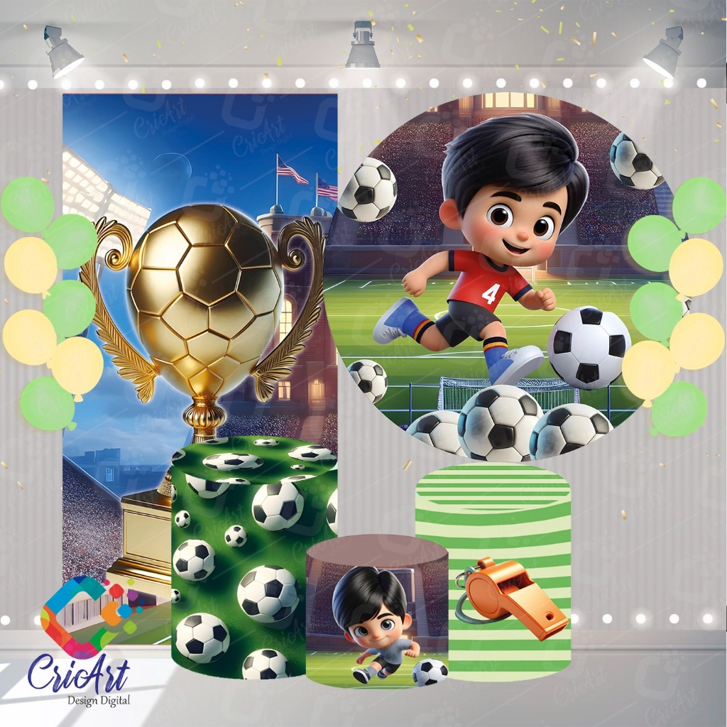 KIT PARA FESTAS, FUTEBOL IA CUTE, REDONDO 1,5M DE DIÂMETRO + 3 CAPAS DE CILINDROS +  LATERAL  VERTICAL 2X1