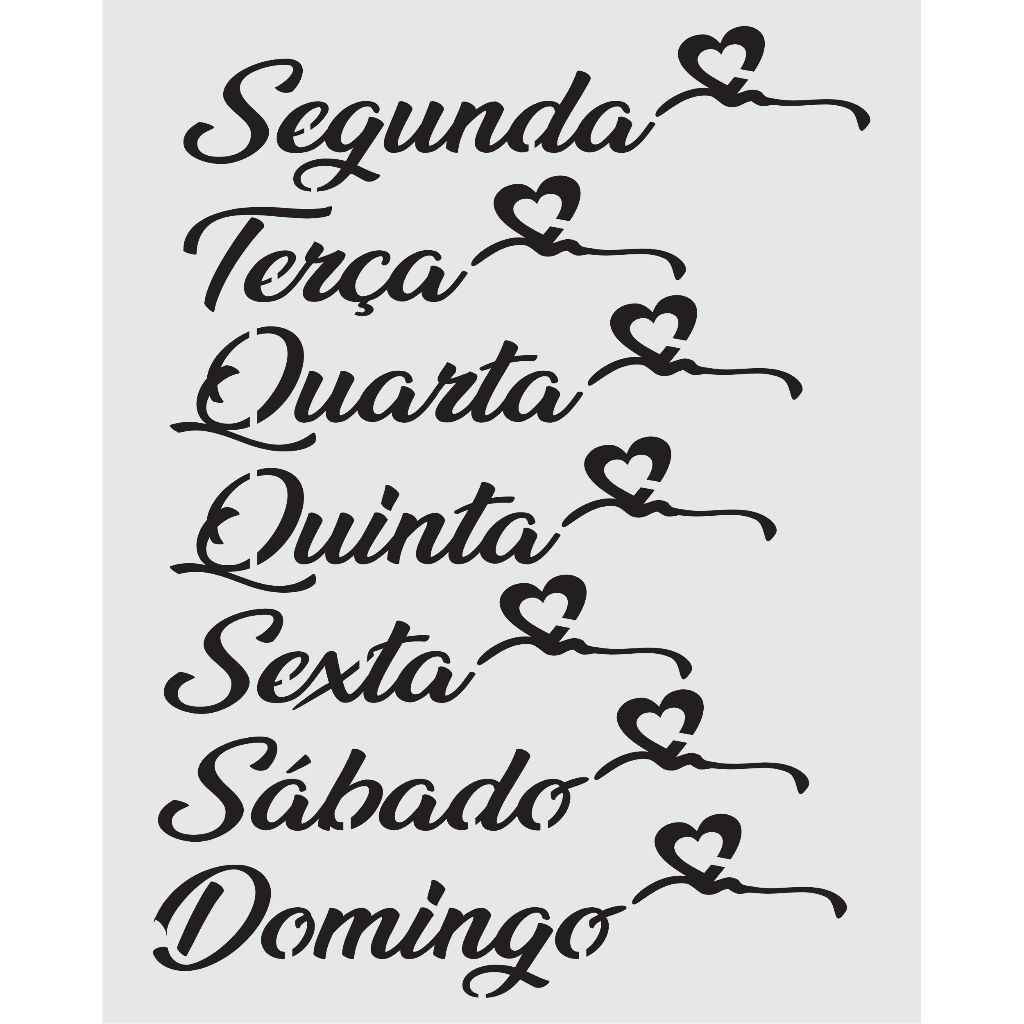CUT0084 - Stencil Pintura 20X25cm Calendário Semaninha Coração Mylar 190 Micras