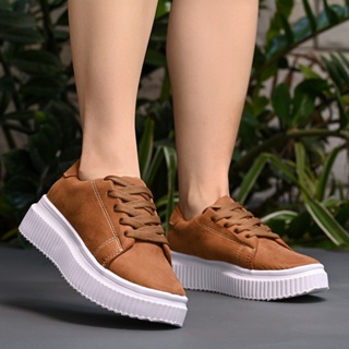 Tênis Feminino Casual Camurça Liso Plataforma Alta Cano Baixo Macio E Confortável em Oferta na Shopee