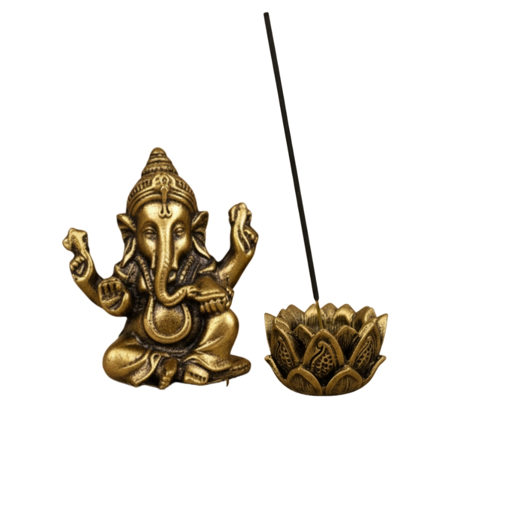 Imagem Kit Buda Criança Incensario Varreta Flor De Lótus Ganesha Tibeno Bastet